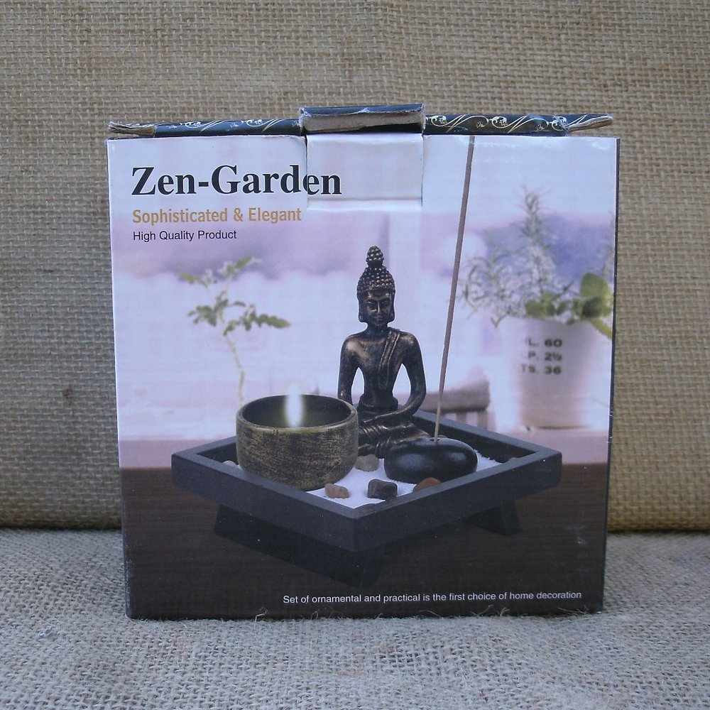 Buddha Figurine Zen Garden Set stones incense